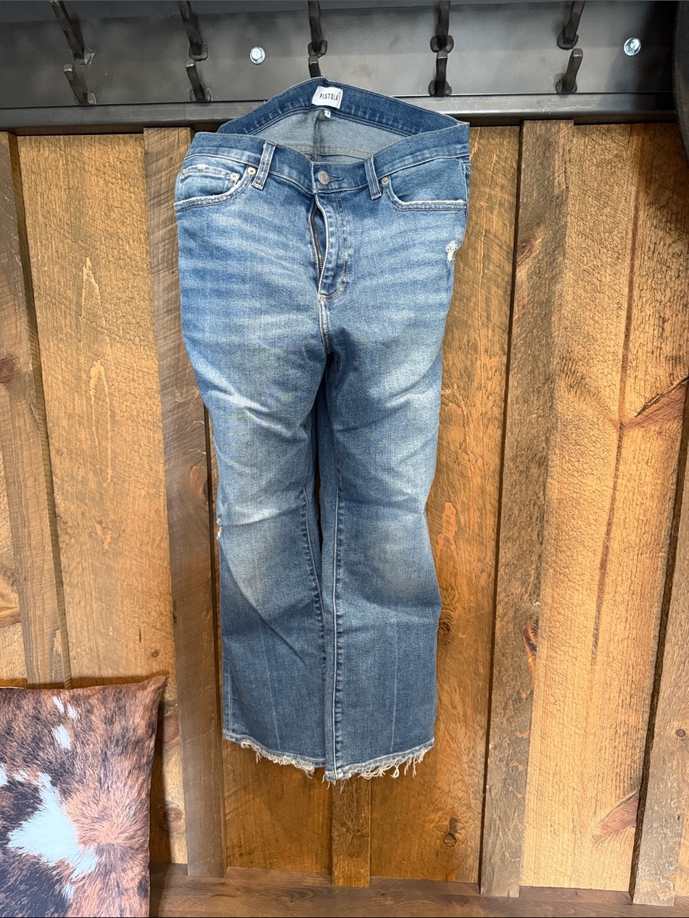 pistola Medium Blue Distressed Cropped Jeans